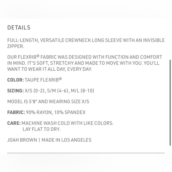 NWT💕 Joah Brown Invisible Zip Ribbed Long sleeve - Taupe XS/S - Picture 3 of 7